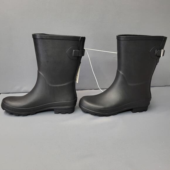 A New Day Boots Womens Size 8 Black Waterproof Mid Calf Rain Shoes Rubber Buckle - Picture 5 of 16